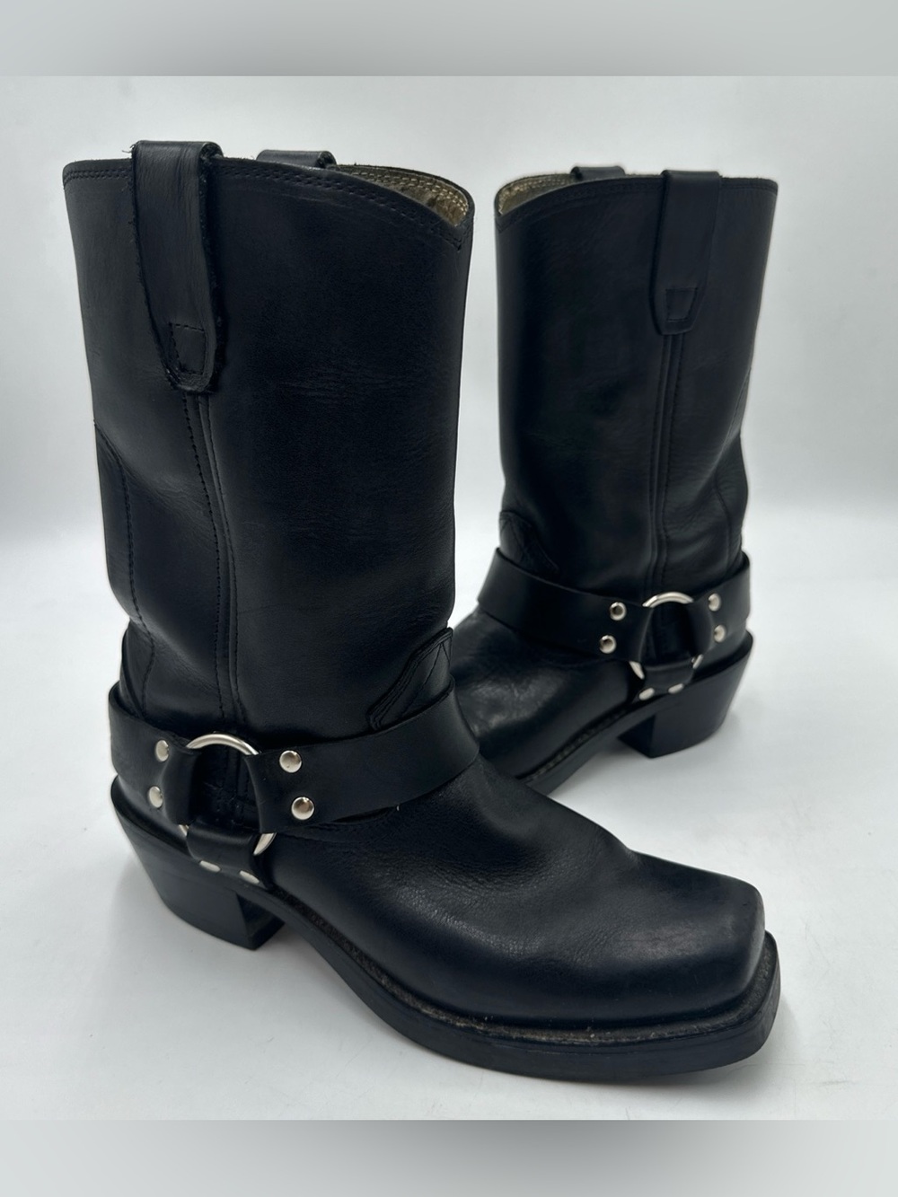 Durango RD510 Women’s 7M Black Leather Harness Boots Western Biker Square Toe